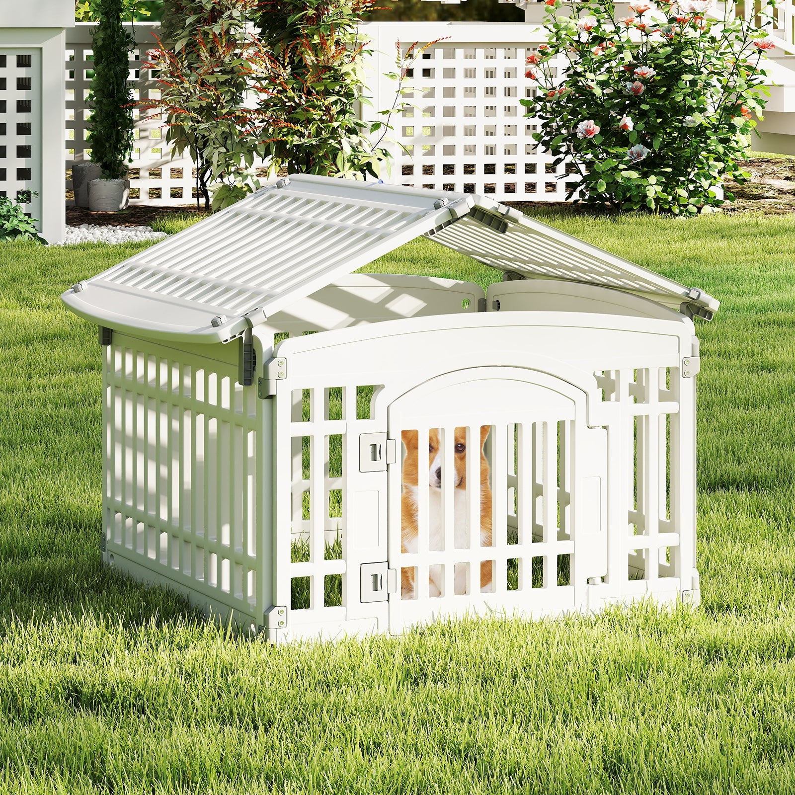 6-Panel Plastic Dog Playpen 24 Inch Indoor Outdoor Pet Fence with Locking Door - view 2