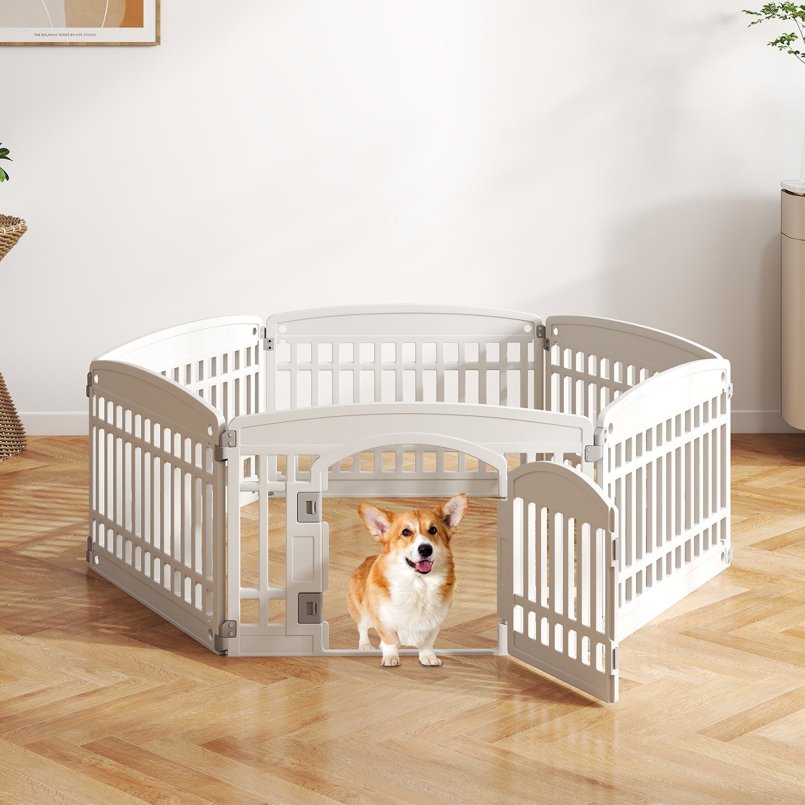 6-Panel Plastic Dog Playpen 24 Inch Indoor Outdoor Pet Fence with Locking Door - view 3