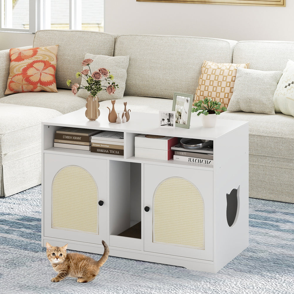 43 Inches Cat Litter Box Enclosure with Storage and Double Rooms Cat House - view 2