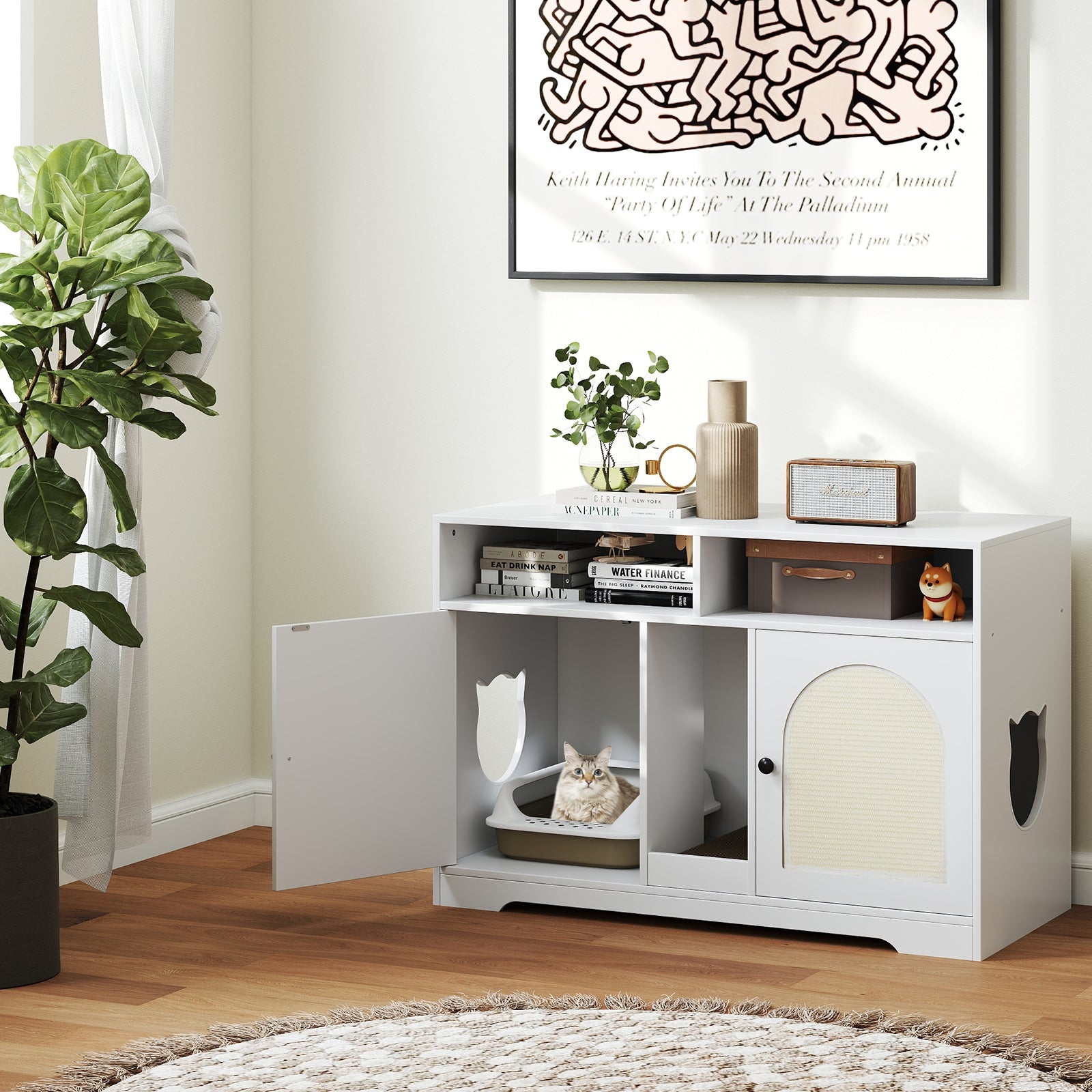 43 Inches Cat Litter Box Enclosure with Storage and Double Rooms Cat House - view 3