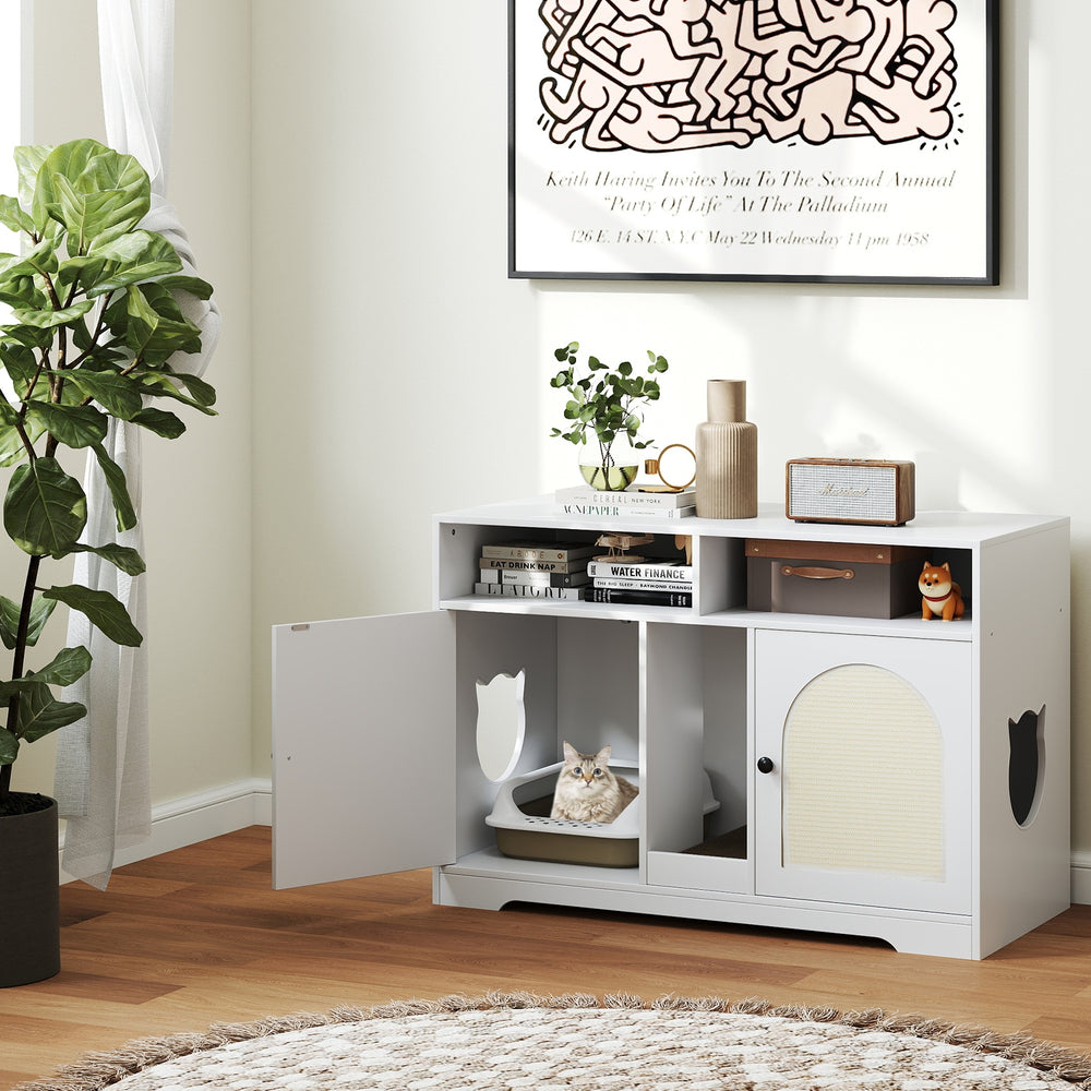 43 Inches Cat Litter Box Enclosure with Storage and Double Rooms Cat House - view 3