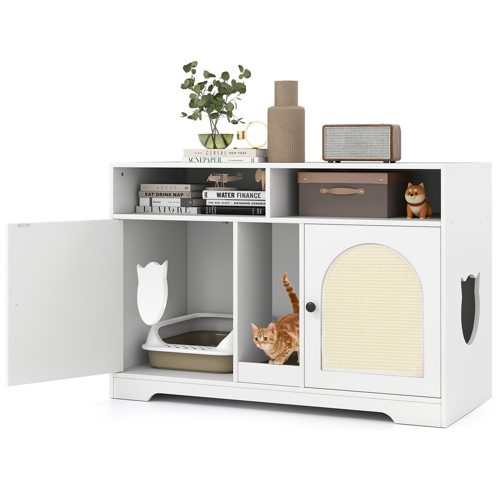 43 Inches Cat Litter Box Enclosure with Storage and Double Rooms Cat House