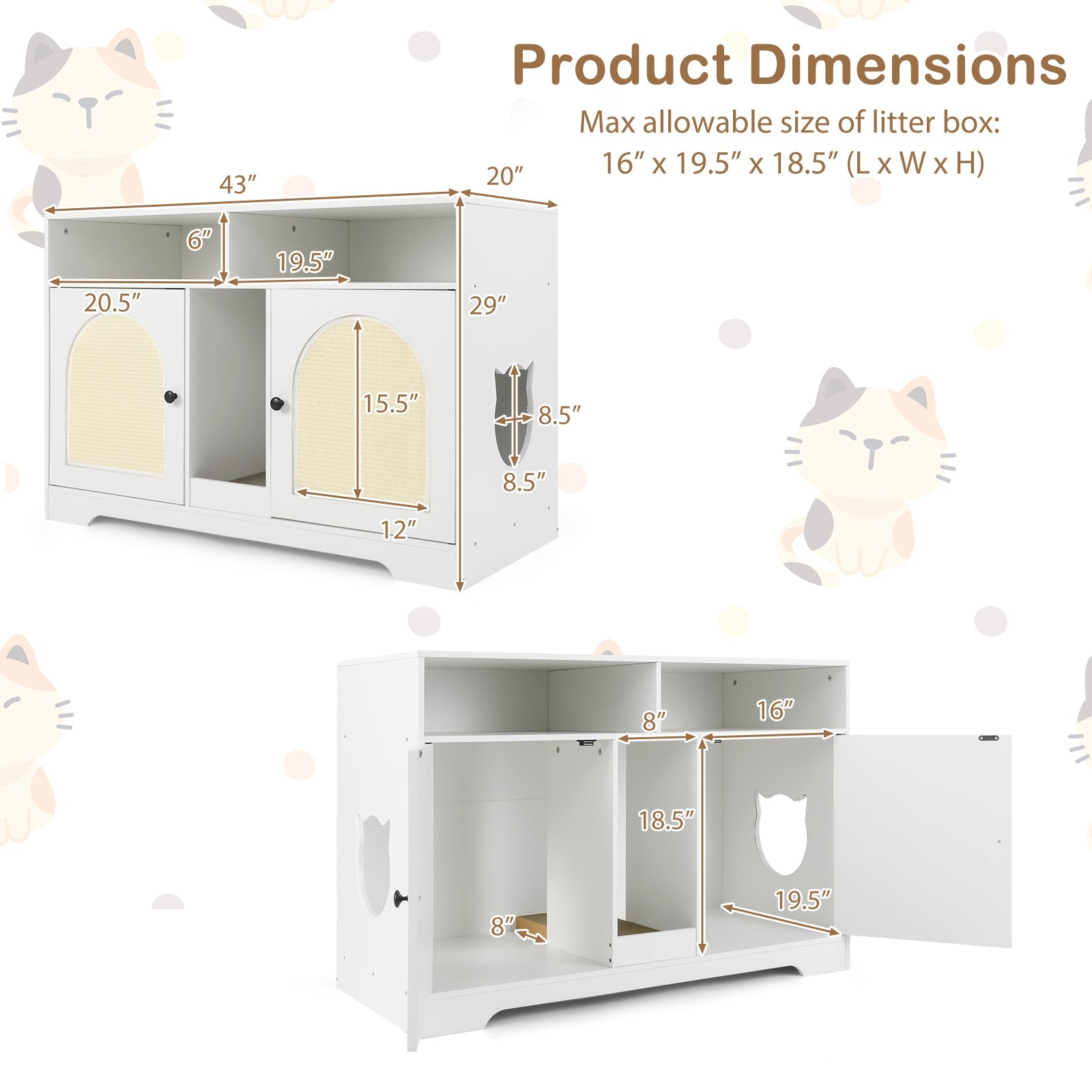 43 Inches Cat Litter Box Enclosure with Storage and Double Rooms Cat House - view 5