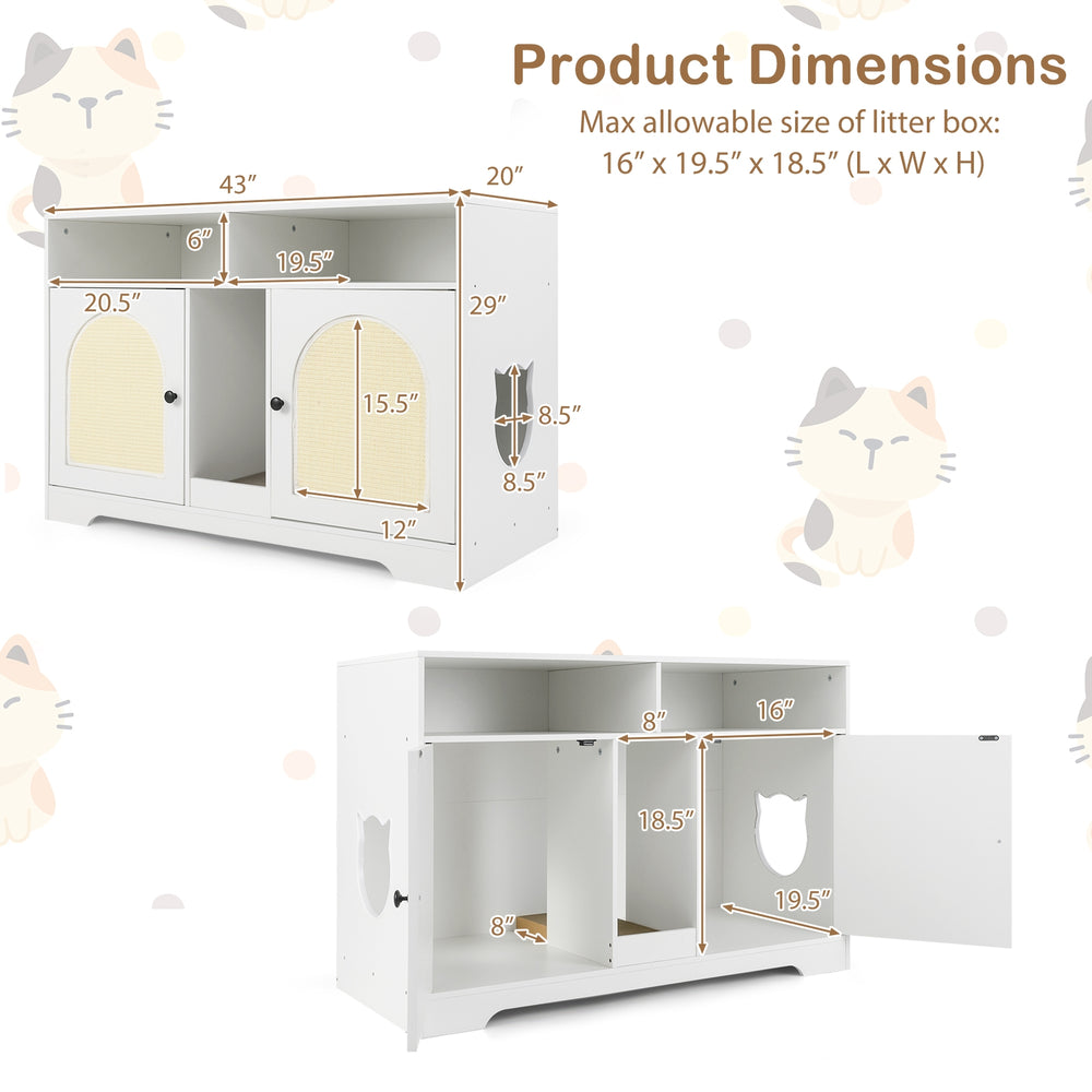 43 Inches Cat Litter Box Enclosure with Storage and Double Rooms Cat House - view 5
