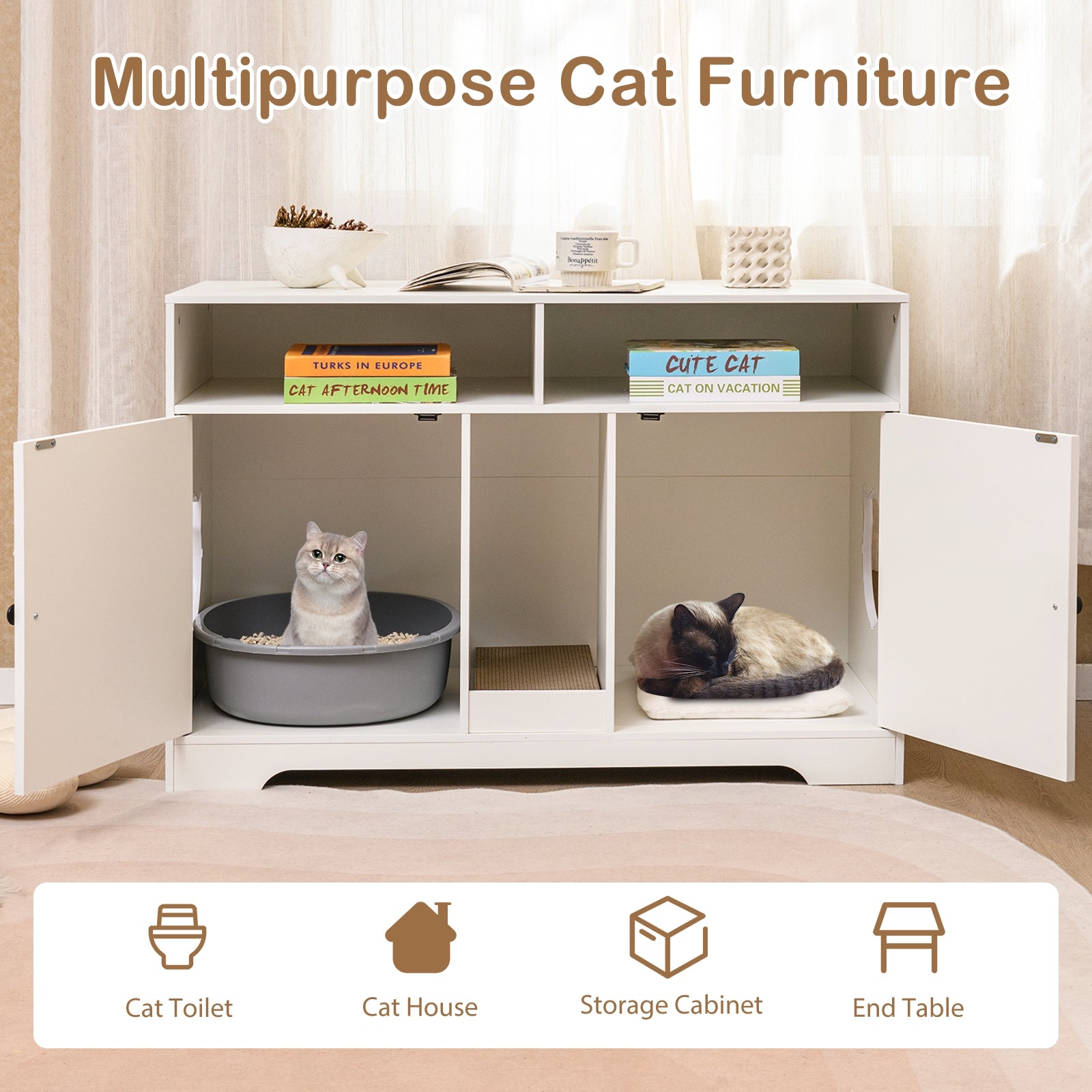 43 Inches Cat Litter Box Enclosure with Storage and Double Rooms Cat House - view 6