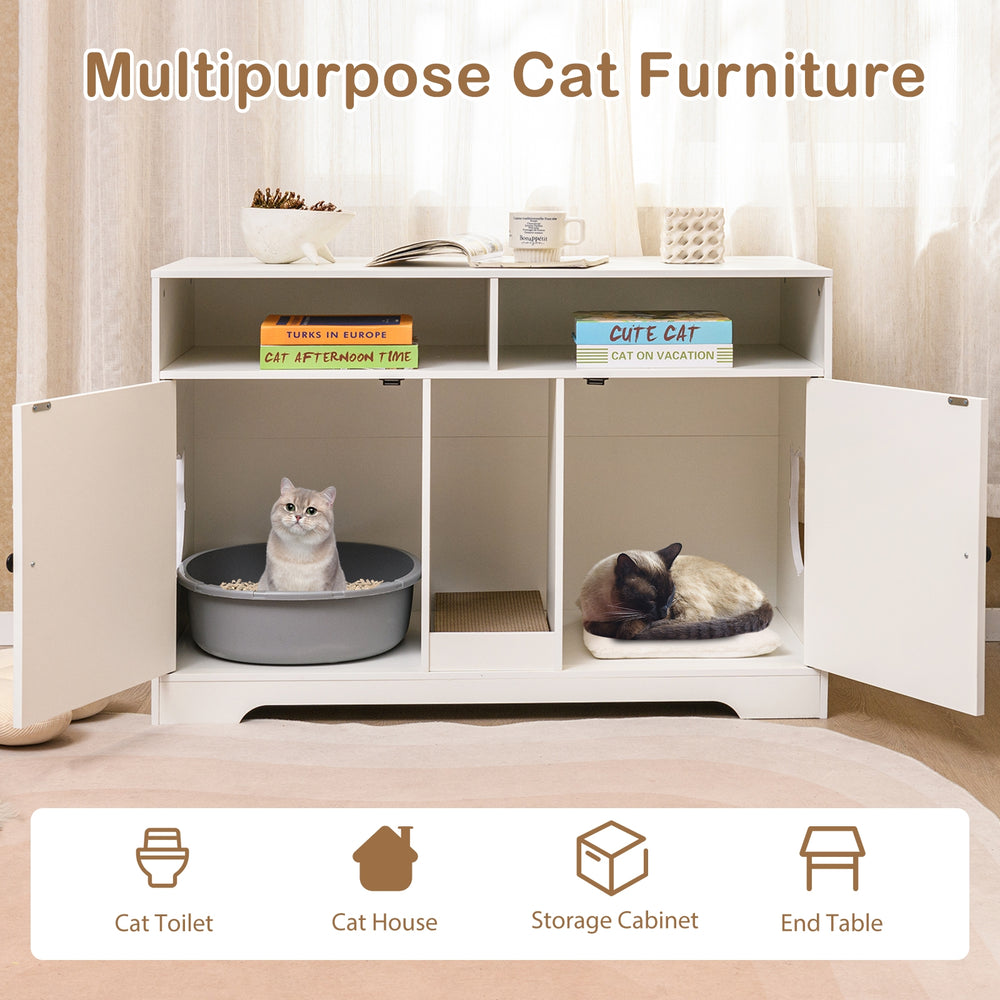 43 Inches Cat Litter Box Enclosure with Storage and Double Rooms Cat House - view 6
