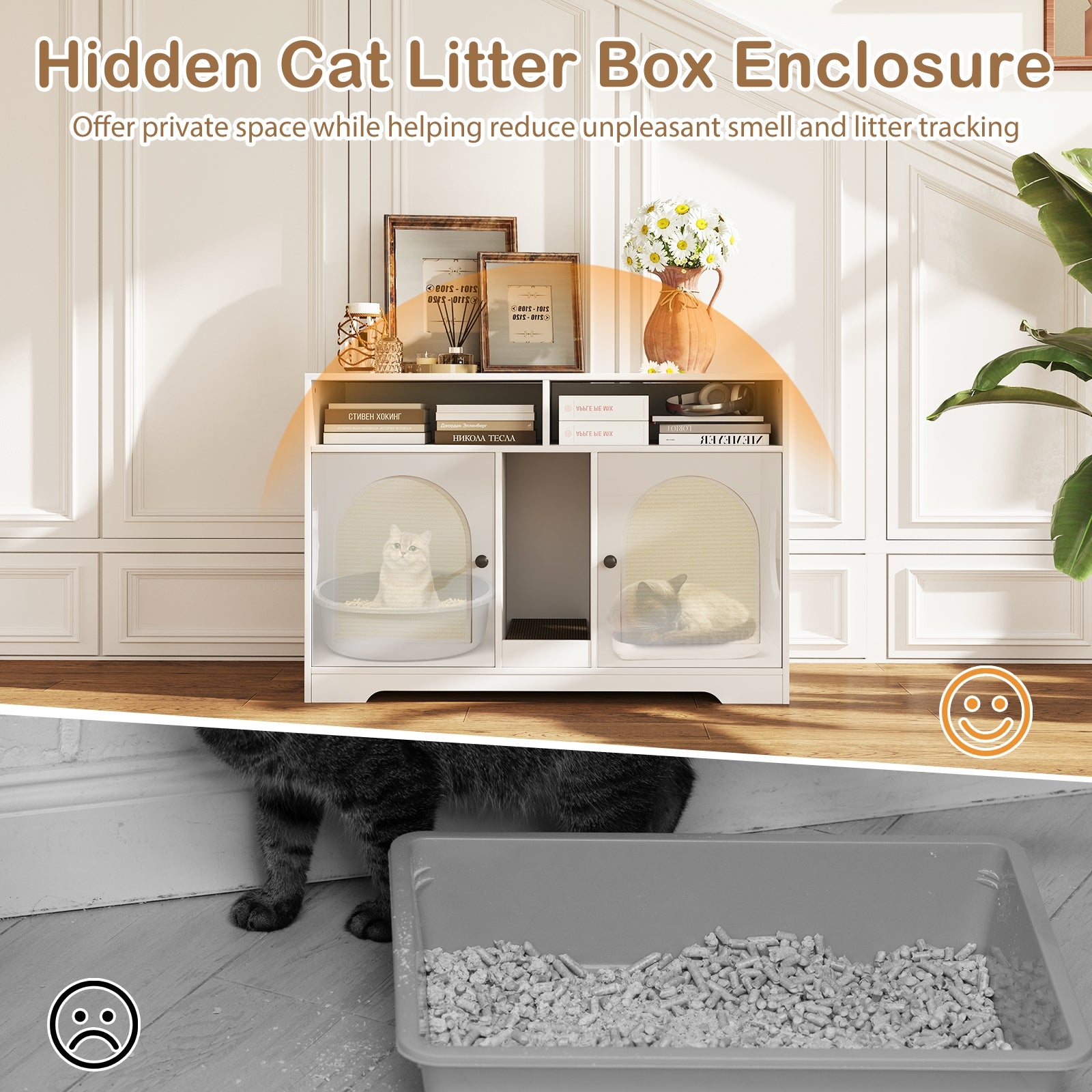 43 Inches Cat Litter Box Enclosure with Storage and Double Rooms Cat House - view 7