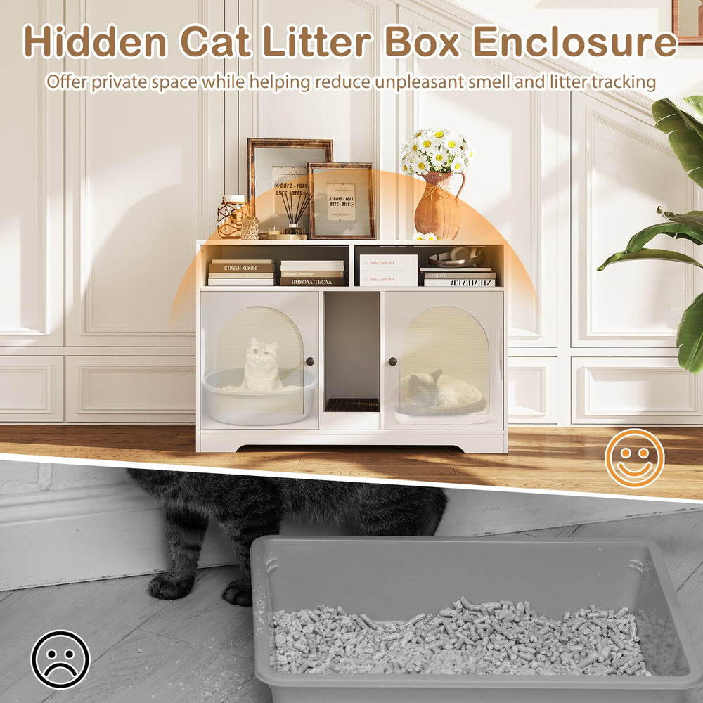 43 Inches Cat Litter Box Enclosure with Storage and Double Rooms Cat House - view 7