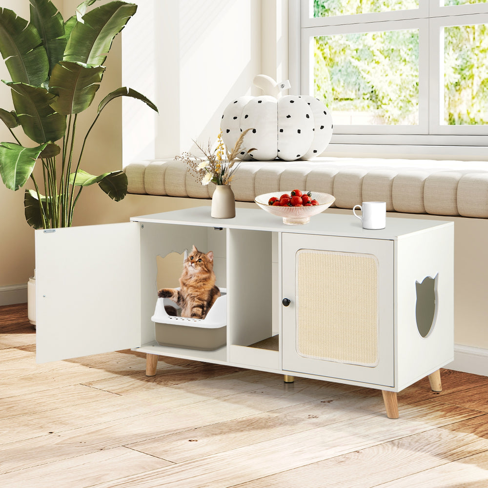 43 Inches Cat Litter Box Enclosure with Double Rooms and 2 Sisal Scratching - view 3
