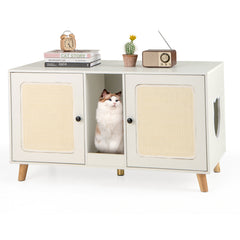 43 Inches Cat Litter Box Enclosure with Double Rooms and 2 Sisal Scratching