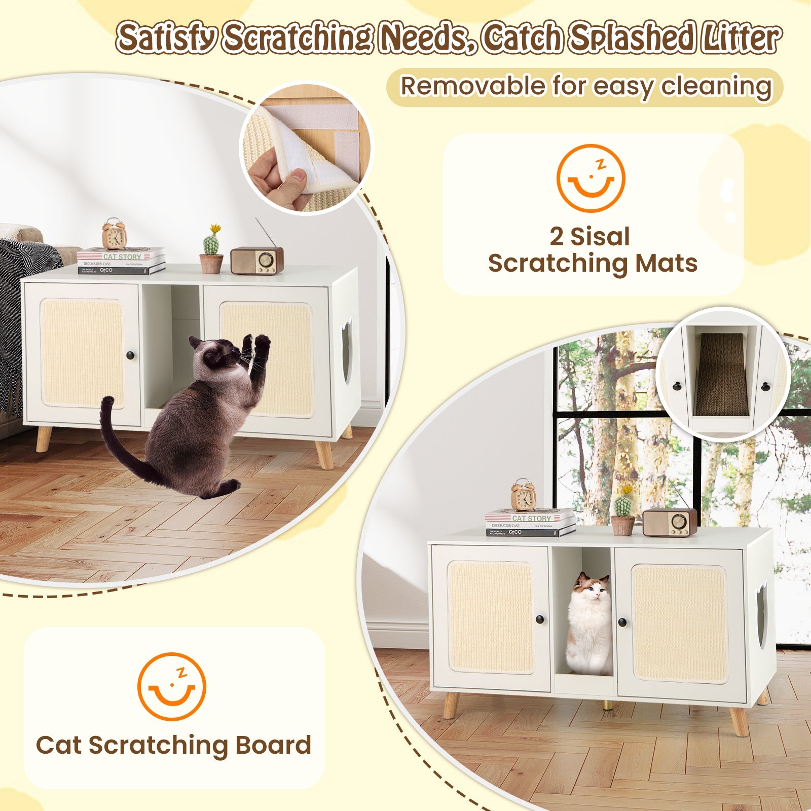43 Inches Cat Litter Box Enclosure with Double Rooms and 2 Sisal Scratching - view 8