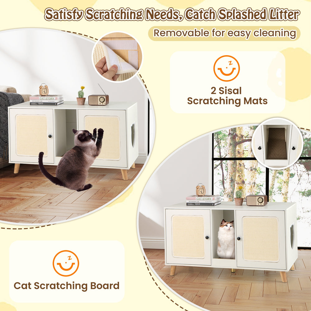 43 Inches Cat Litter Box Enclosure with Double Rooms and 2 Sisal Scratching - view 8