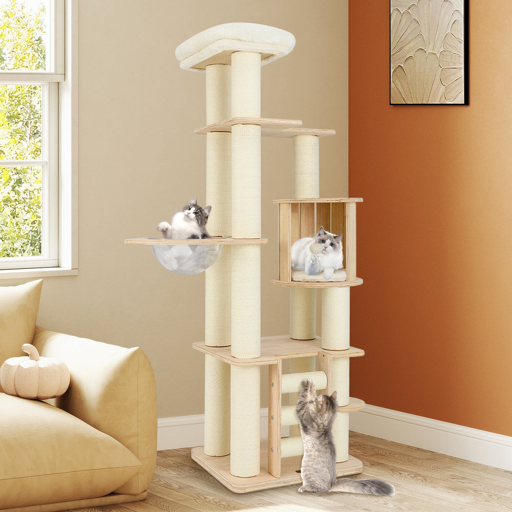 71 Inch Tall Cat Tree Wooden Cat Tower with Cozy Perch Condo Space Capsule - view 3