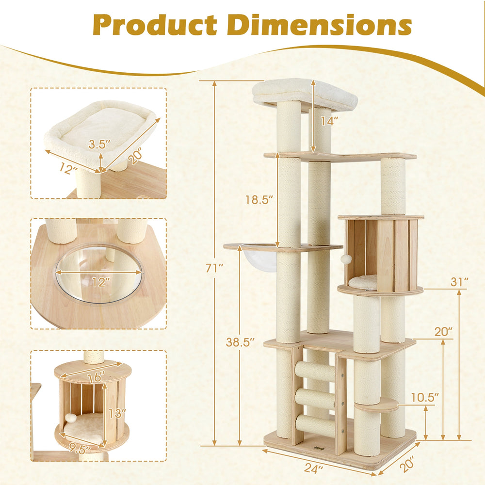 71 Inch Tall Cat Tree Wooden Cat Tower with Cozy Perch Condo Space Capsule - view 5