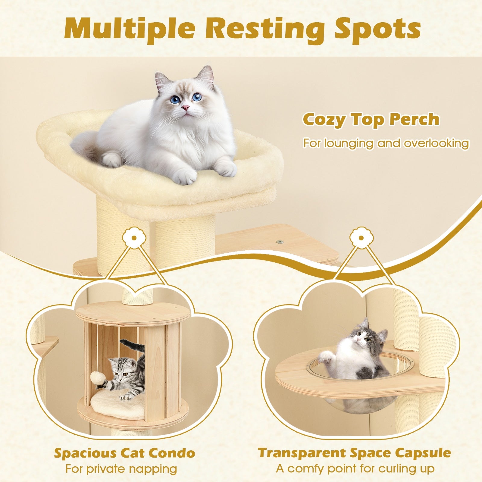 71 Inch Tall Cat Tree Wooden Cat Tower with Cozy Perch Condo Space Capsule - view 6