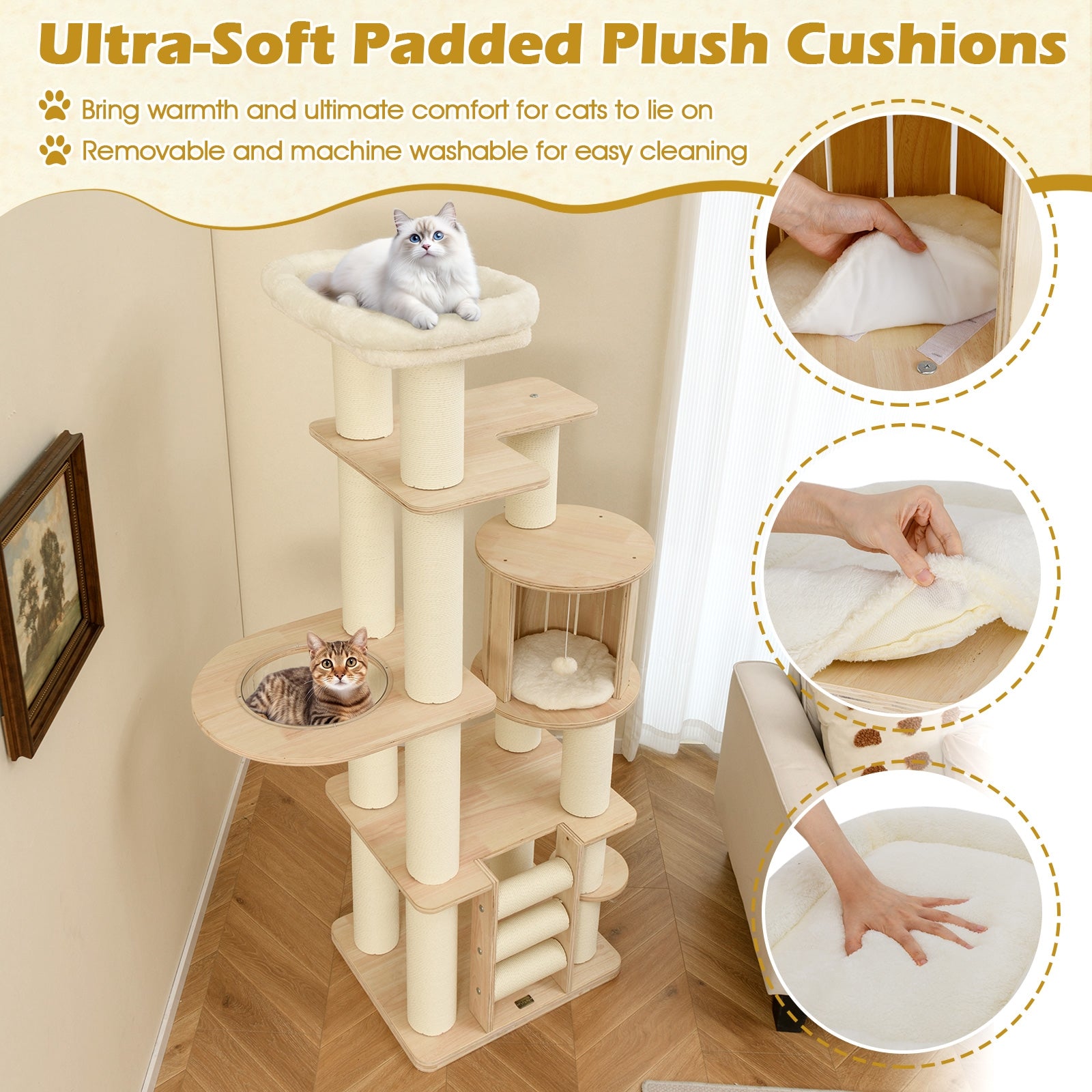 71 Inch Tall Cat Tree Wooden Cat Tower with Cozy Perch Condo Space Capsule - view 7