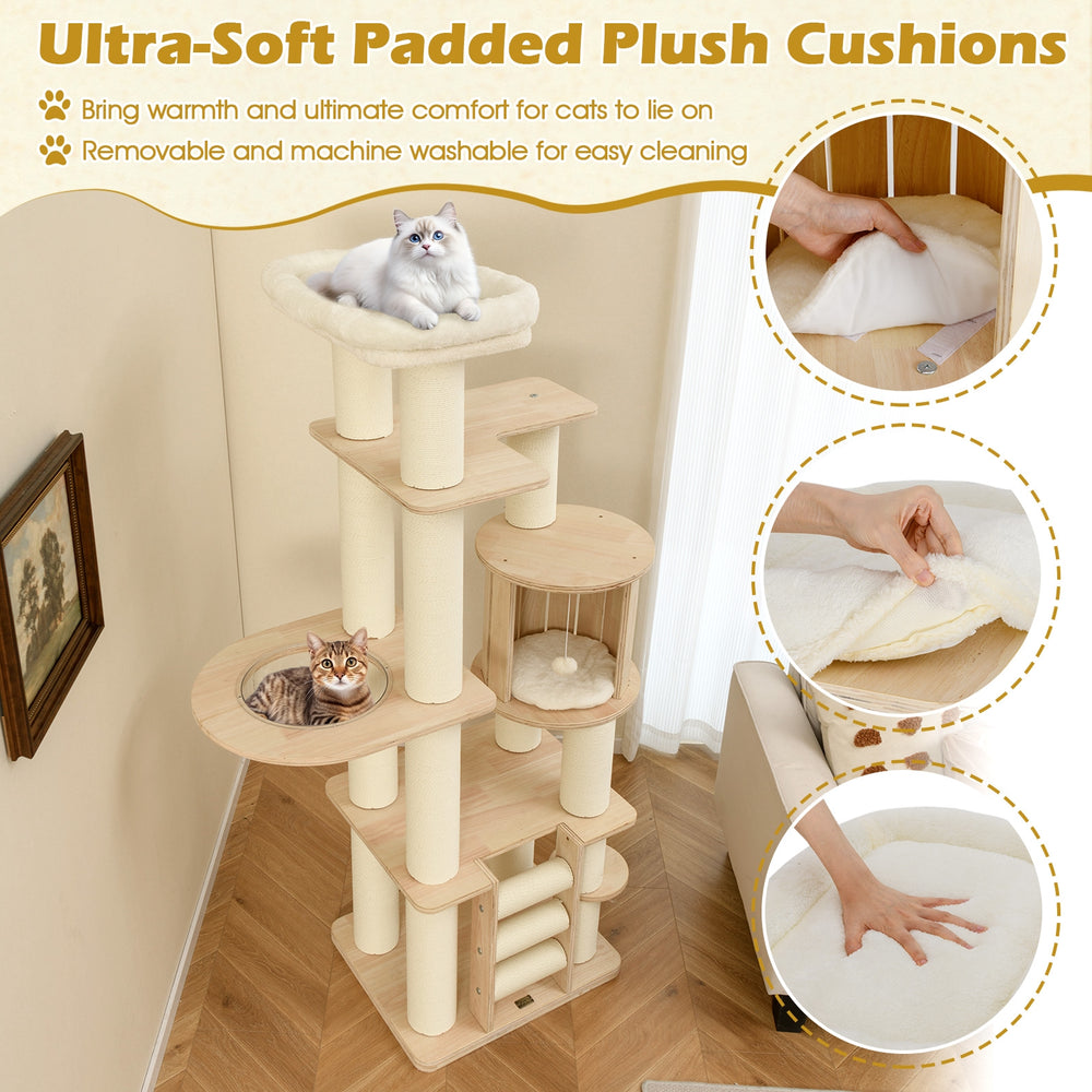 71 Inch Tall Cat Tree Wooden Cat Tower with Cozy Perch Condo Space Capsule - view 7