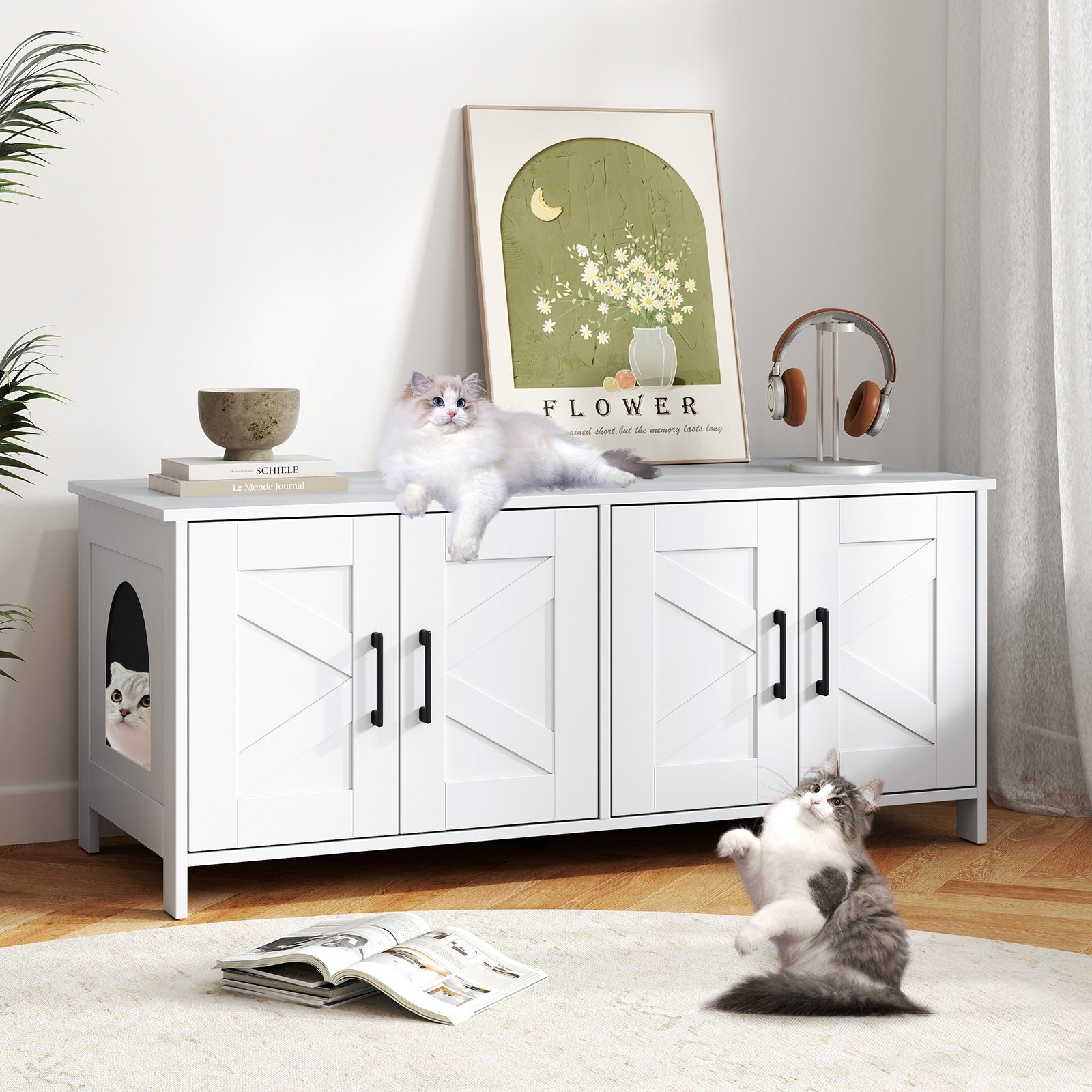 Cat Litter Box Enclosure for 2 Cats Modern Kitty Litter Box Furniture Hidden - view 2