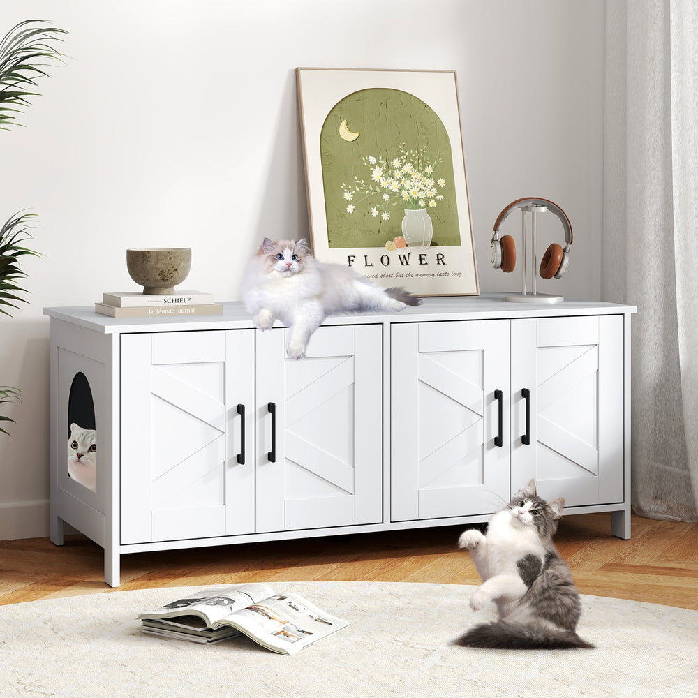 Cat Litter Box Enclosure for 2 Cats Modern Kitty Litter Box Furniture Hidden - view 2