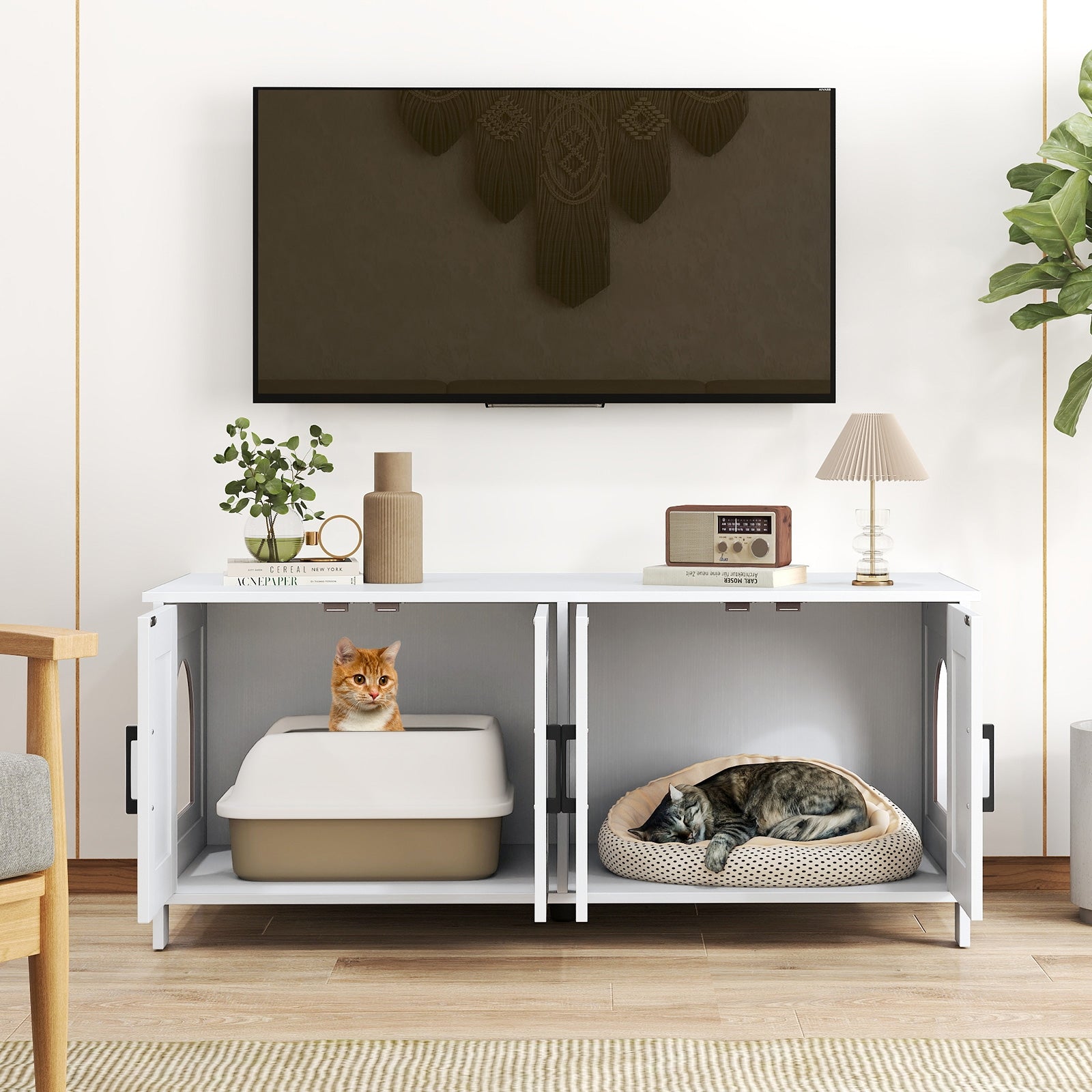 Cat Litter Box Enclosure for 2 Cats Modern Kitty Litter Box Furniture Hidden - view 3