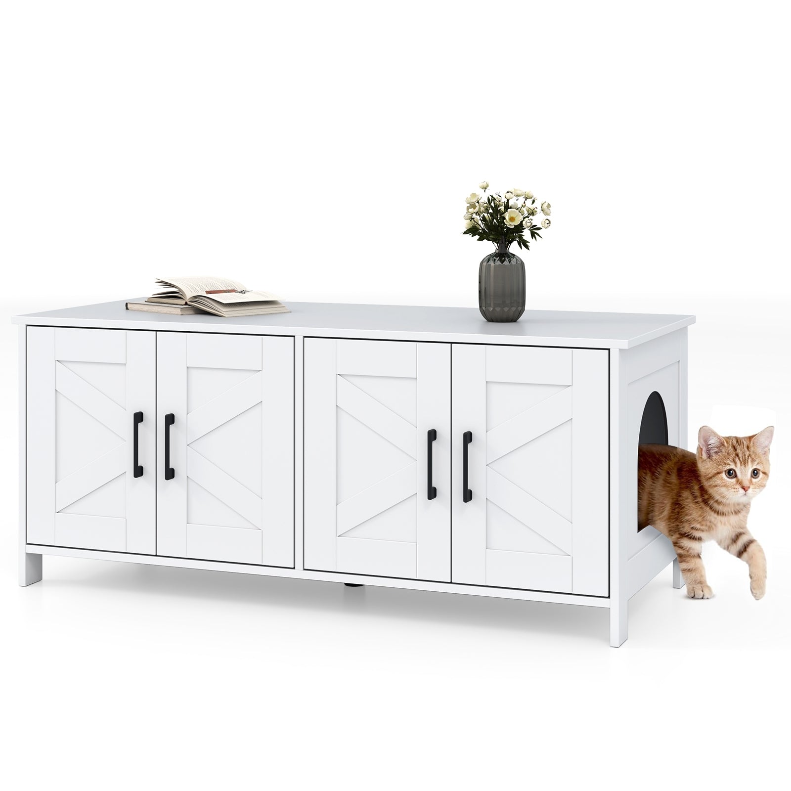 Cat Litter Box Enclosure for 2 Cats Modern Kitty Litter Box Furniture Hidden