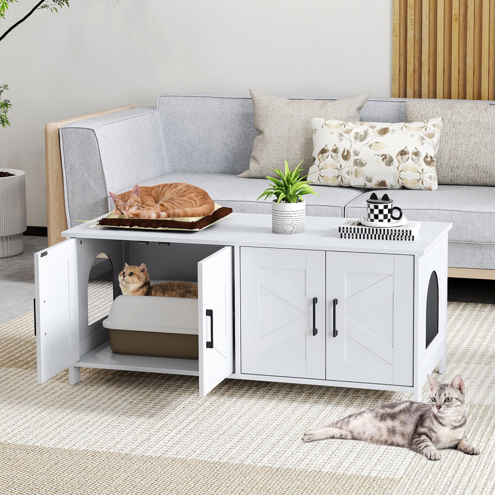 Cat Litter Box Enclosure for 2 Cats Modern Kitty Litter Box Furniture Hidden - view 5
