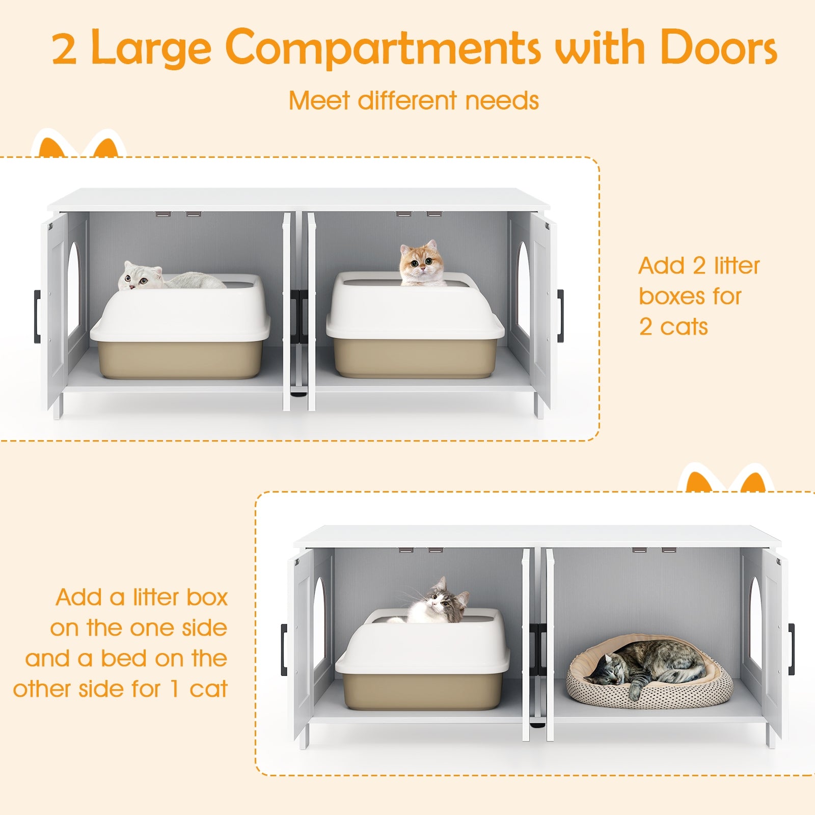 Cat Litter Box Enclosure for 2 Cats Modern Kitty Litter Box Furniture Hidden - view 6