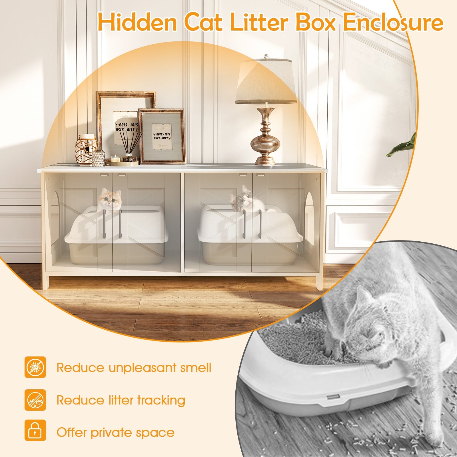 Cat Litter Box Enclosure for 2 Cats Modern Kitty Litter Box Furniture Hidden - view 7