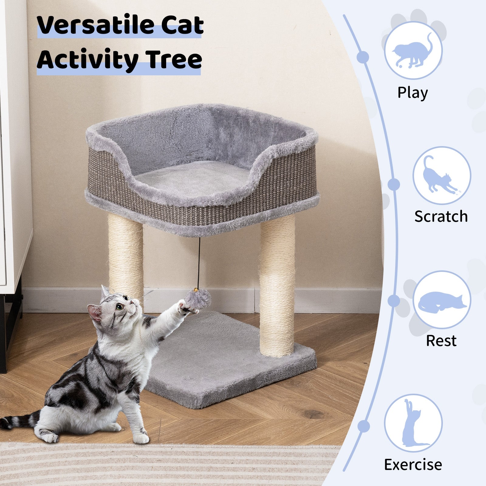 Small Cat Tree for Indoor Cats Kitty Tower with Comfy Plush Perch Sisal - view 5