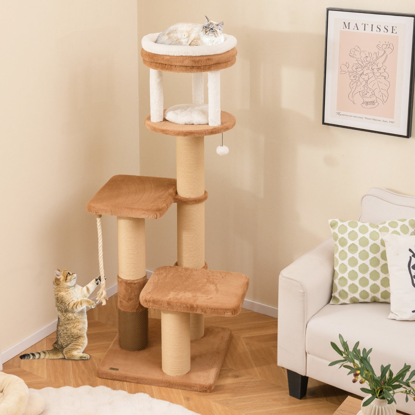 65 Inches Tall Cat Tree with Self-groomer and Removable Cat Bed - view 2