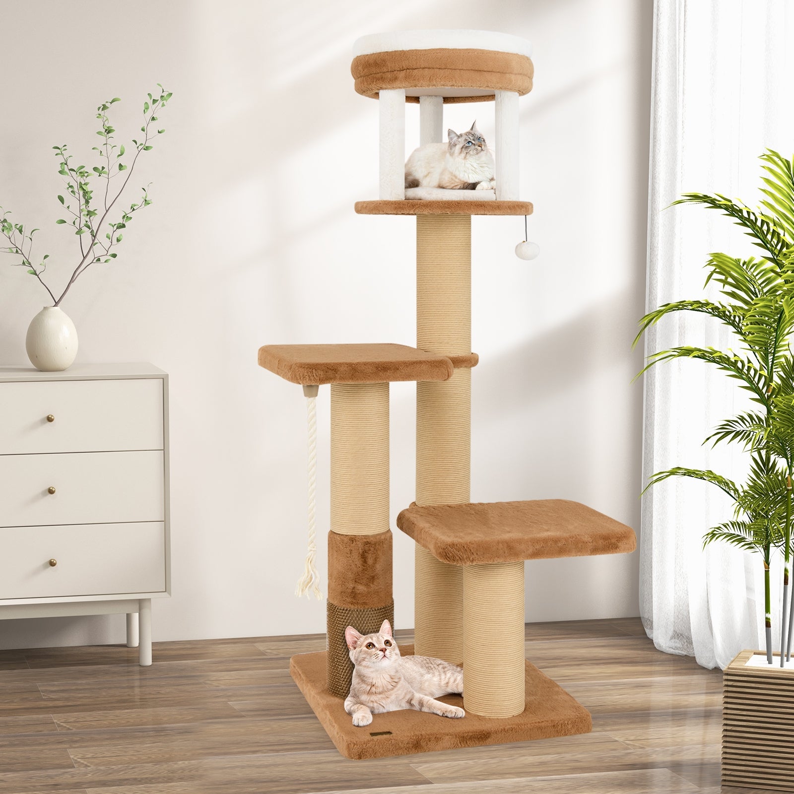 65 Inches Tall Cat Tree with Self-groomer and Removable Cat Bed - view 3
