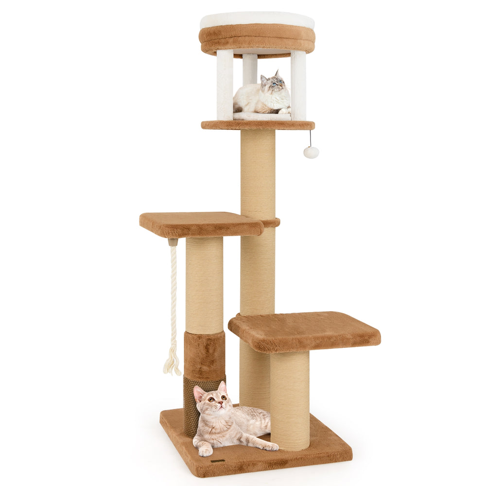 65 Inches Tall Cat Tree with Self-groomer and Removable Cat Bed