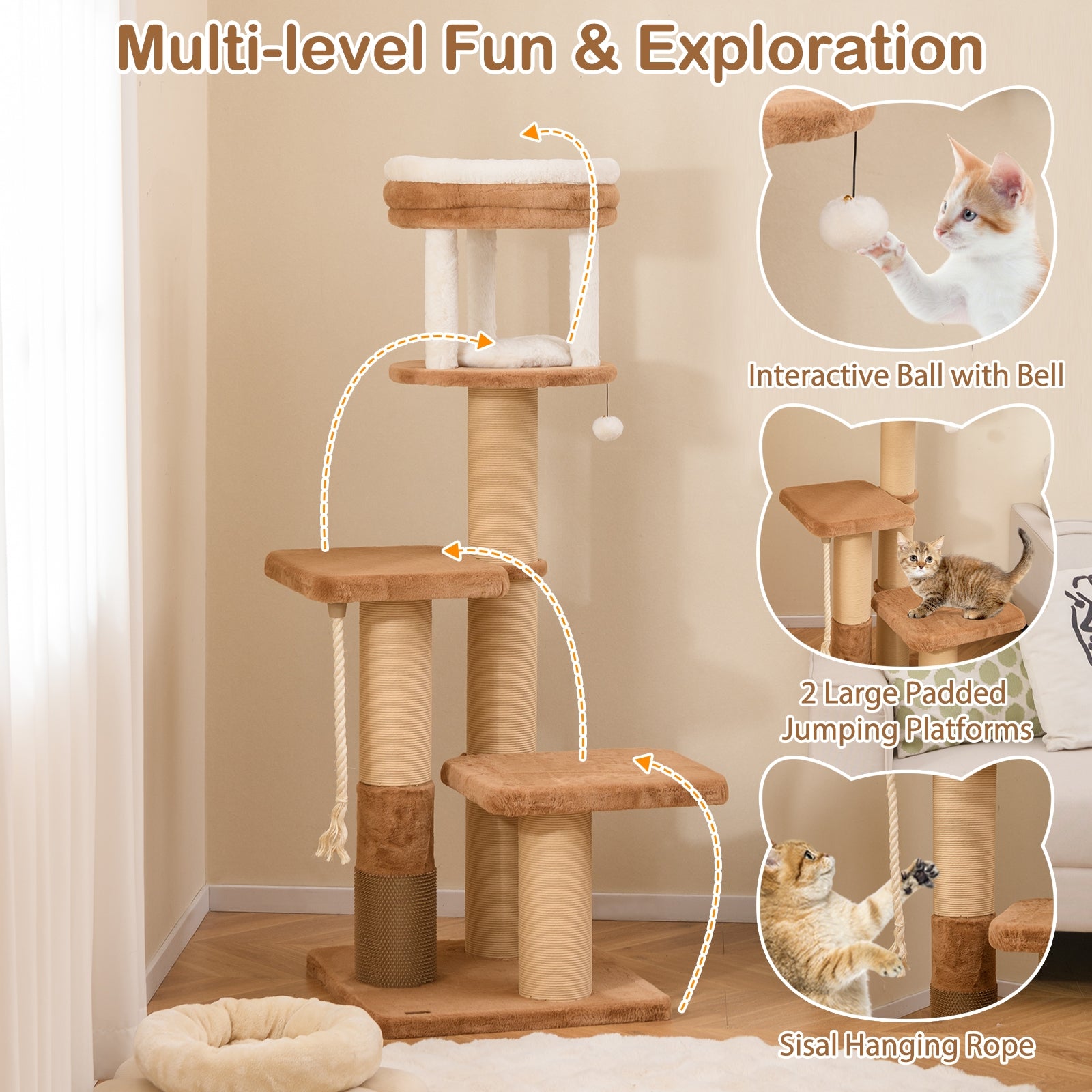 65 Inches Tall Cat Tree with Self-groomer and Removable Cat Bed - view 6