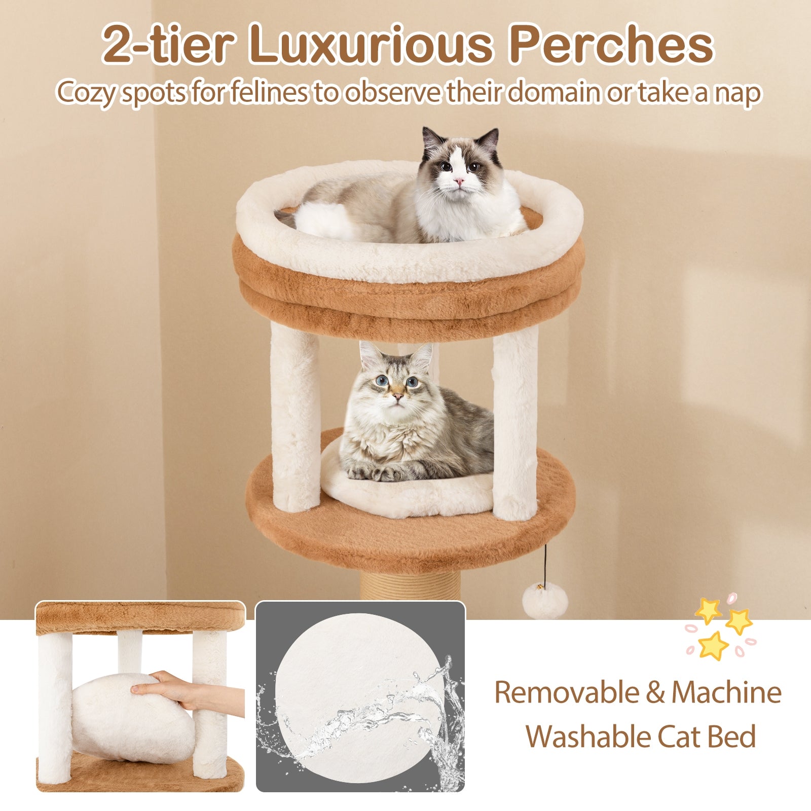 65 Inches Tall Cat Tree with Self-groomer and Removable Cat Bed - view 8