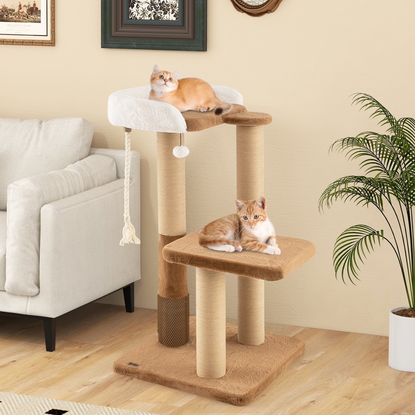 44 Inches Modern Cat Tree for Indoor Cats with Plush Padded Perch and Dangling - view 3