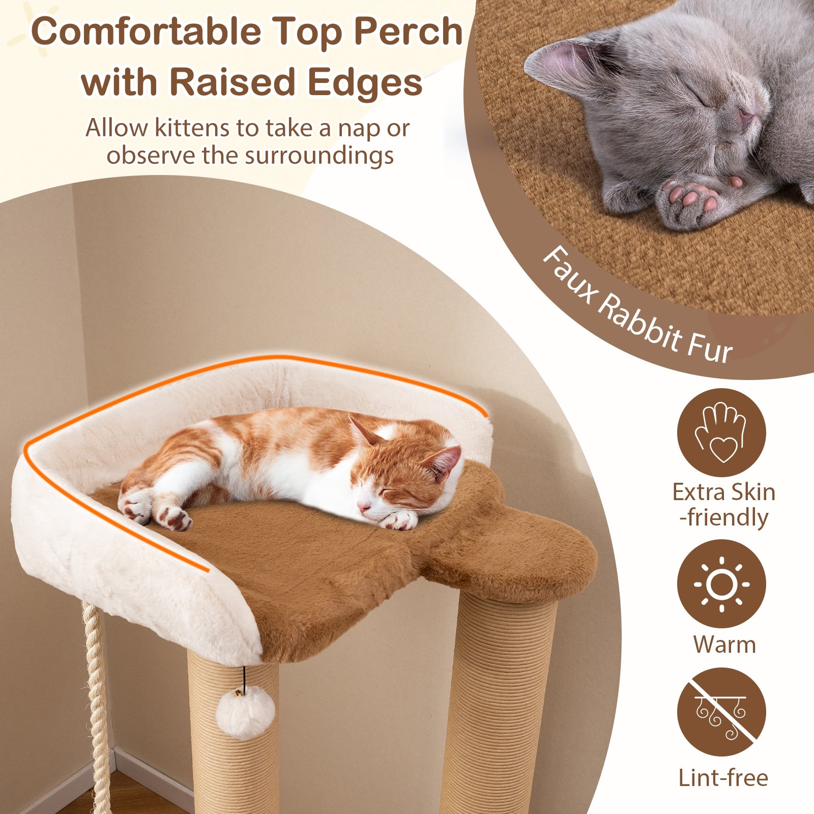 44 Inches Modern Cat Tree for Indoor Cats with Plush Padded Perch and Dangling - view 7