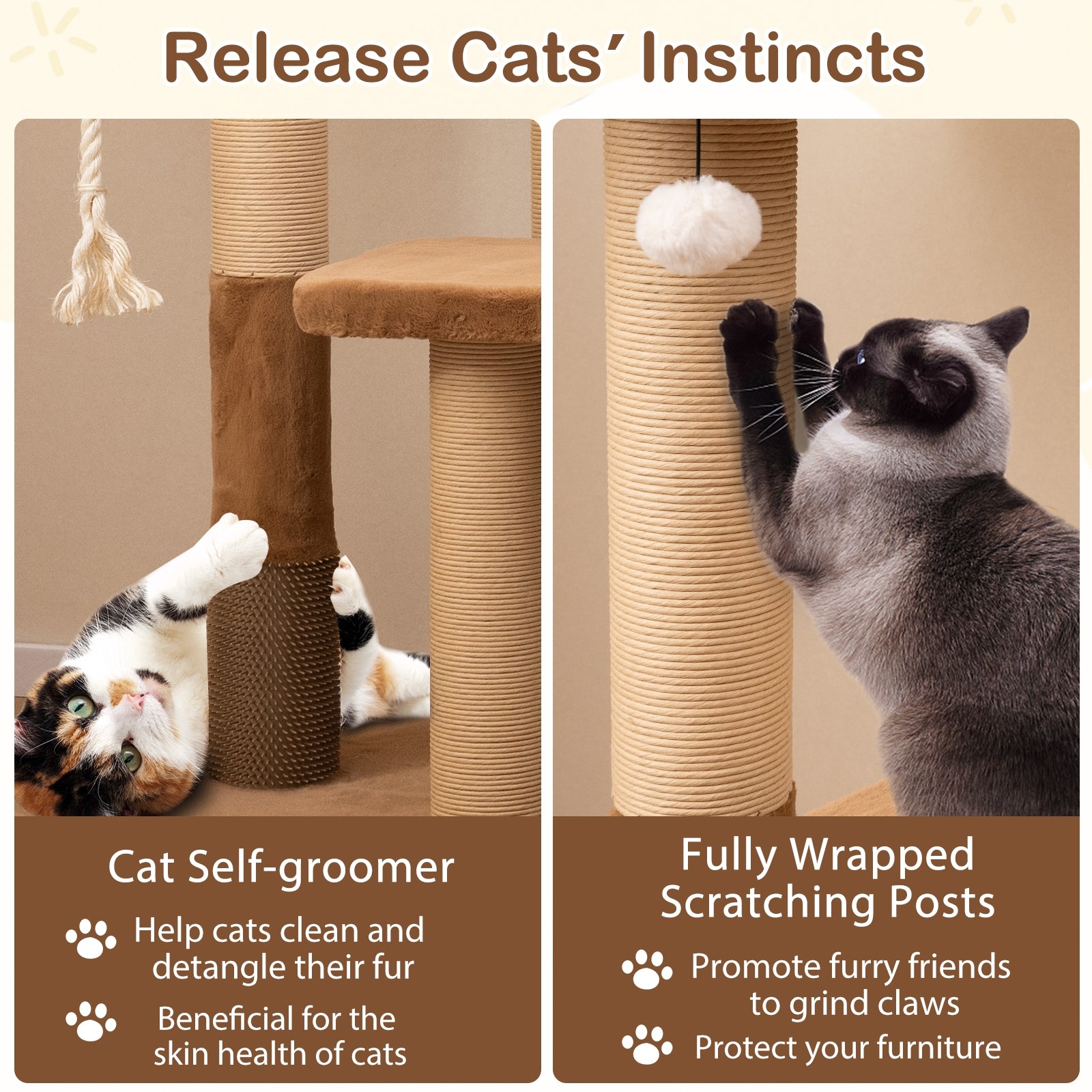 44 Inches Modern Cat Tree for Indoor Cats with Plush Padded Perch and Dangling - view 8