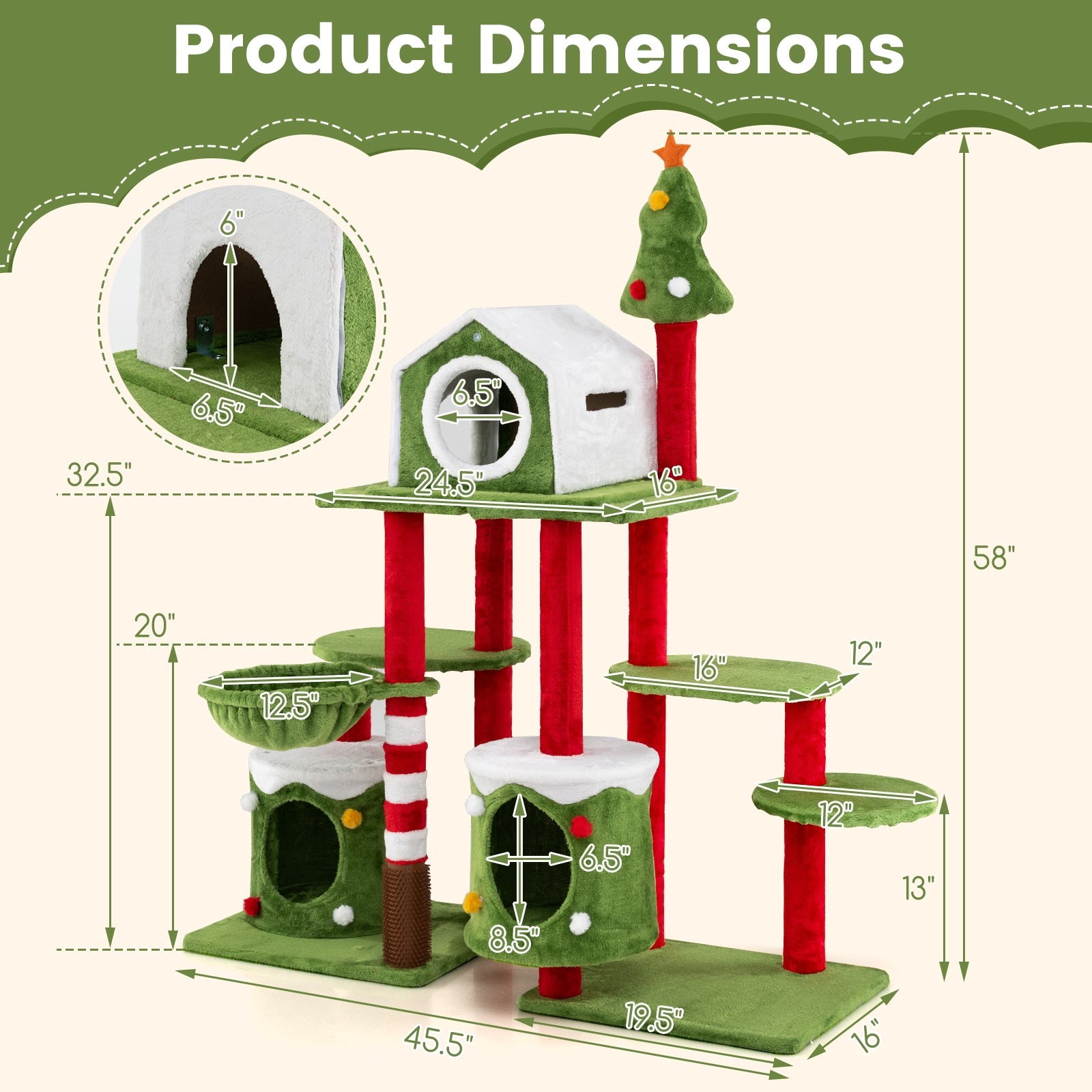 58 Inch Tall Cat Tree Tower Multi-level Pet Climbing and Jumping Tower - view 5