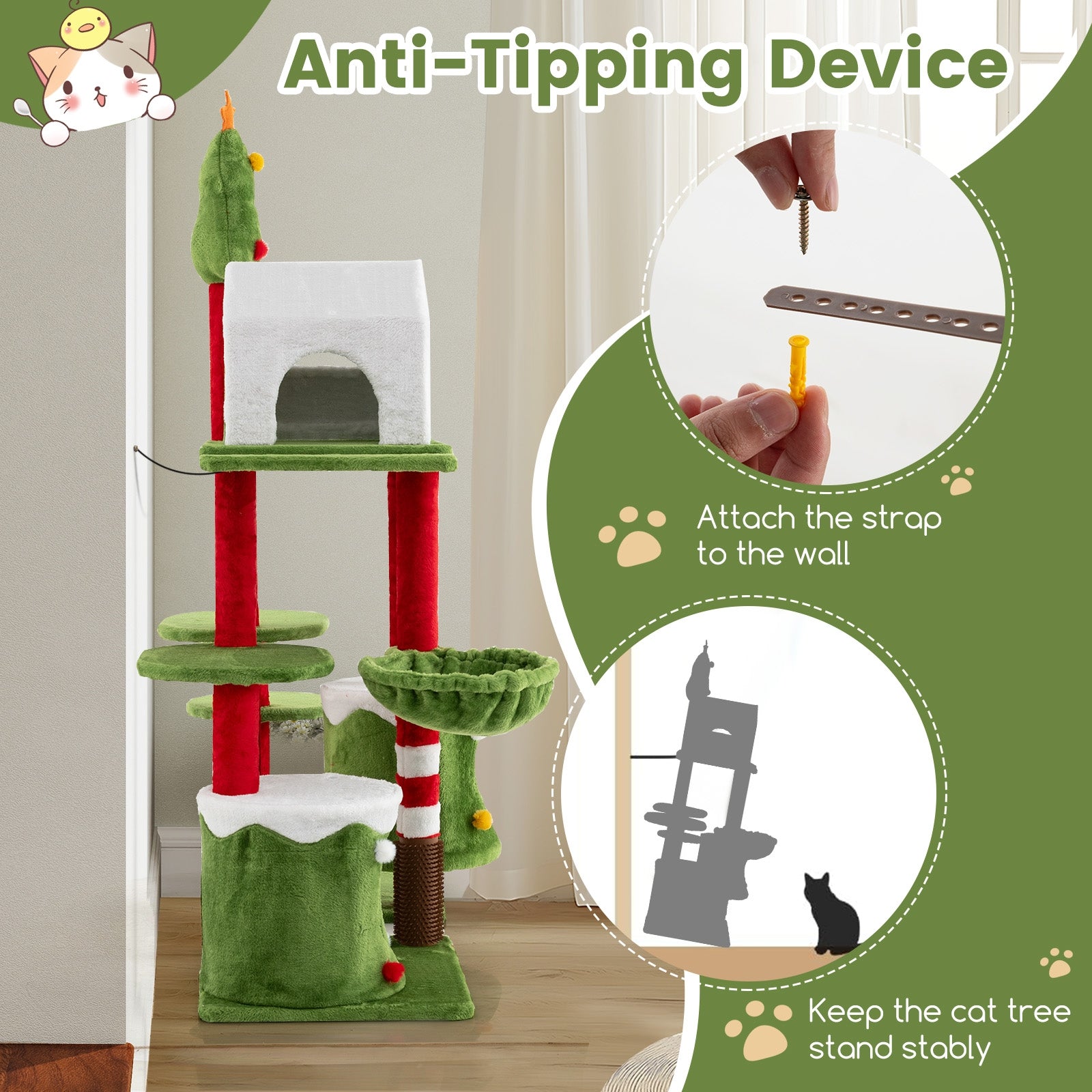 58 Inch Tall Cat Tree Tower Multi-level Pet Climbing and Jumping Tower - view 8