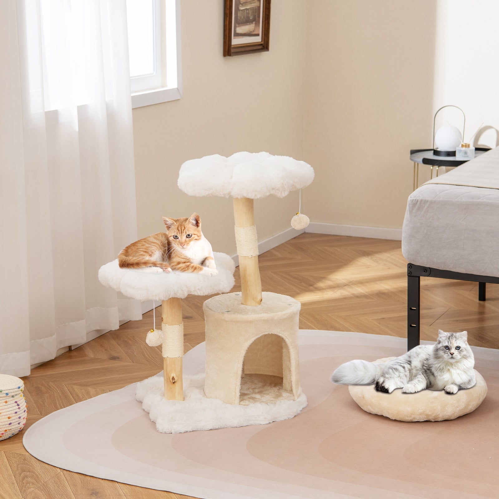 Cute Solid Wood Cat Tree Natural Branch Modern Flower Cat Tower with Sisal - view 2