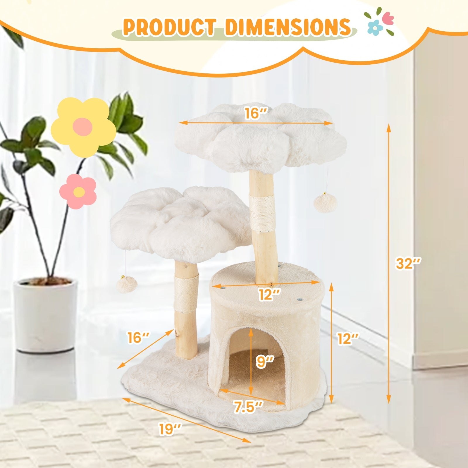 Cute Solid Wood Cat Tree Natural Branch Modern Flower Cat Tower with Sisal - view 5