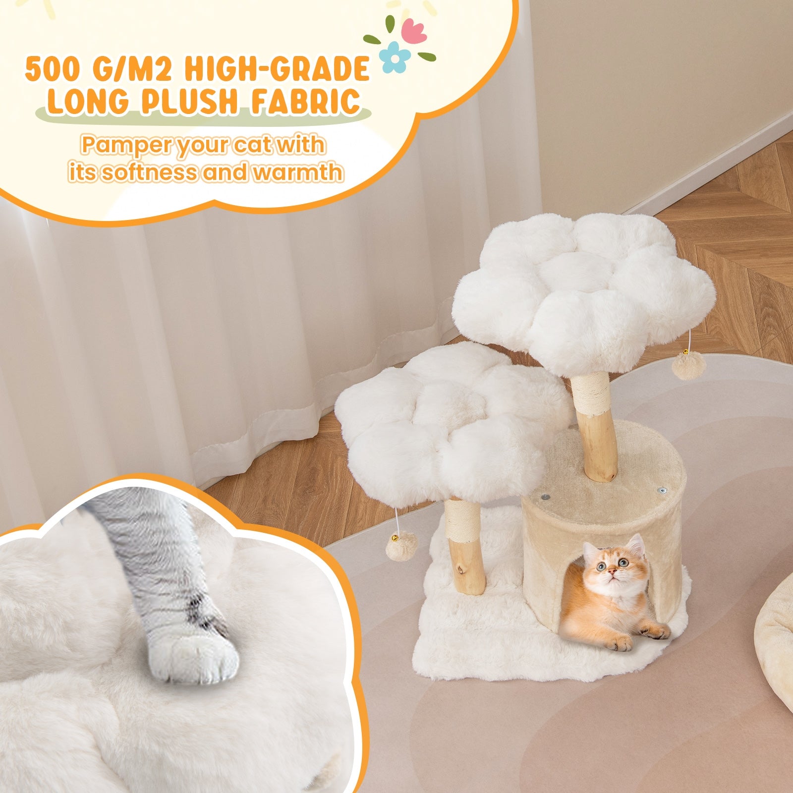 Cute Solid Wood Cat Tree Natural Branch Modern Flower Cat Tower with Sisal - view 6