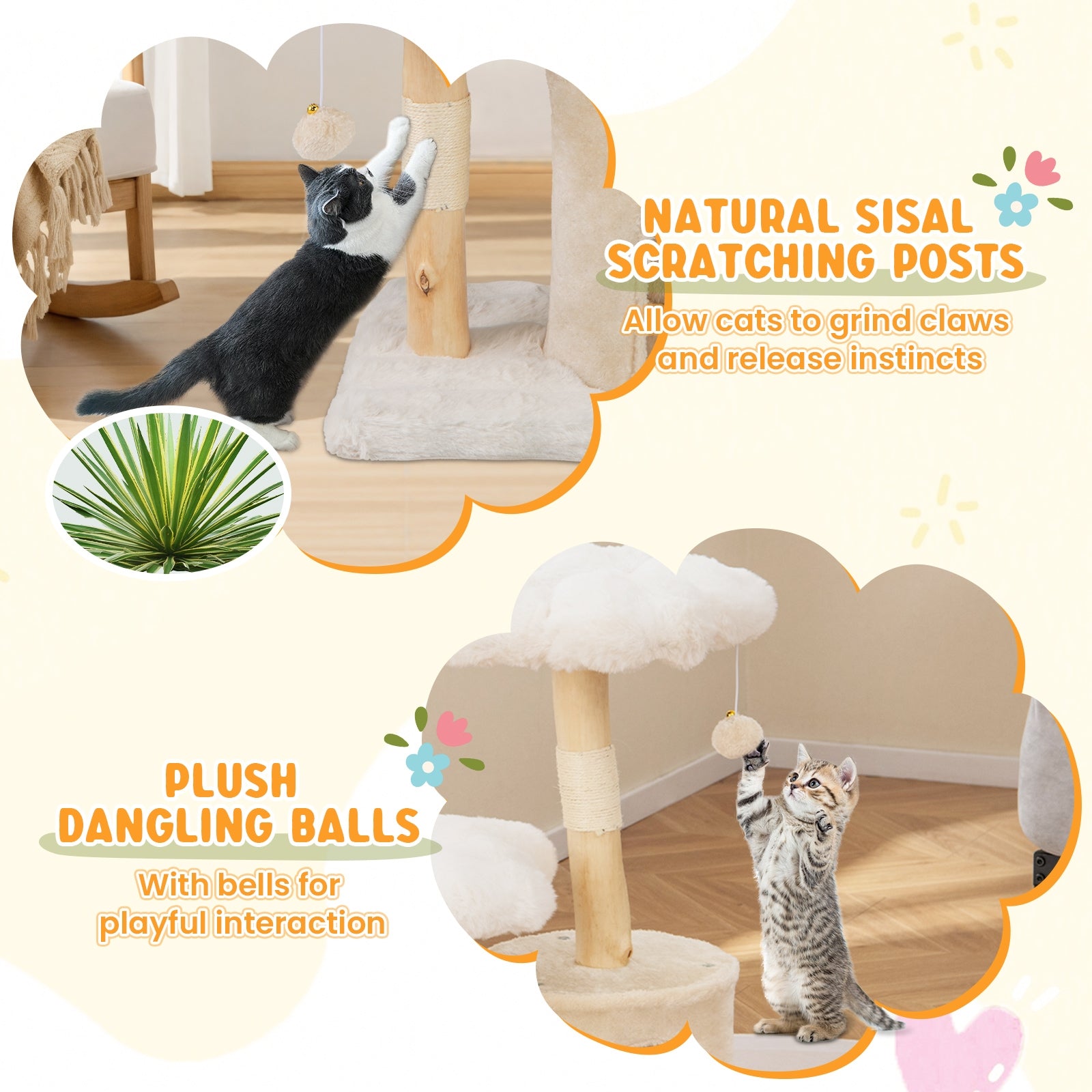 Cute Solid Wood Cat Tree Natural Branch Modern Flower Cat Tower with Sisal - view 7