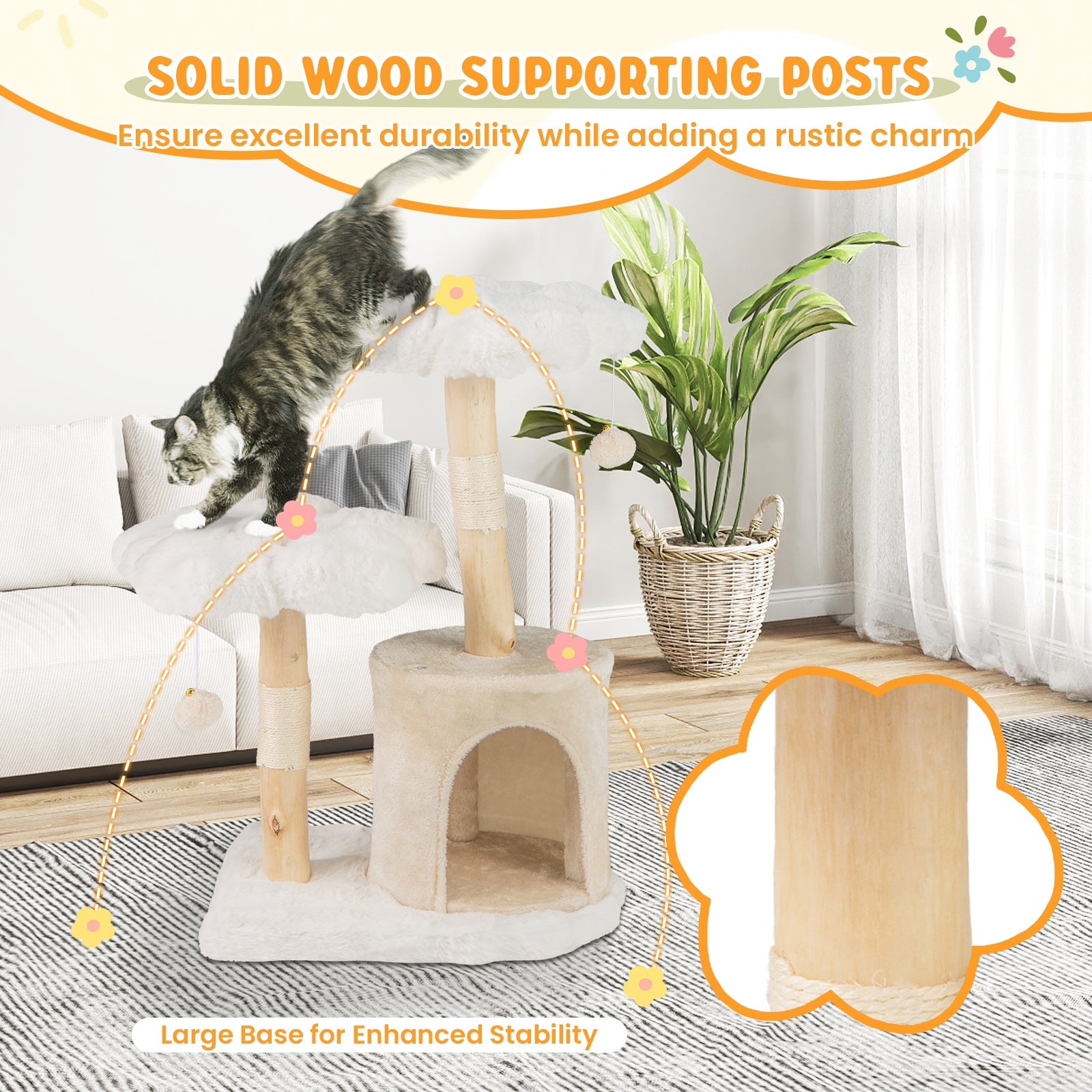 Cute Solid Wood Cat Tree Natural Branch Modern Flower Cat Tower with Sisal - view 8