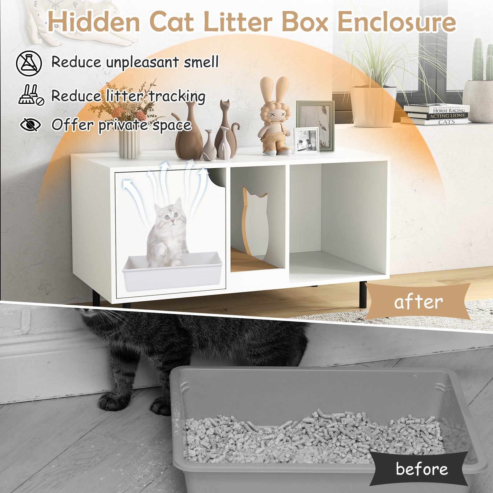 40 Inch Cat Litter Box Enclosure for 2 Cats Hidden Cat Washroom Cat House - view 7