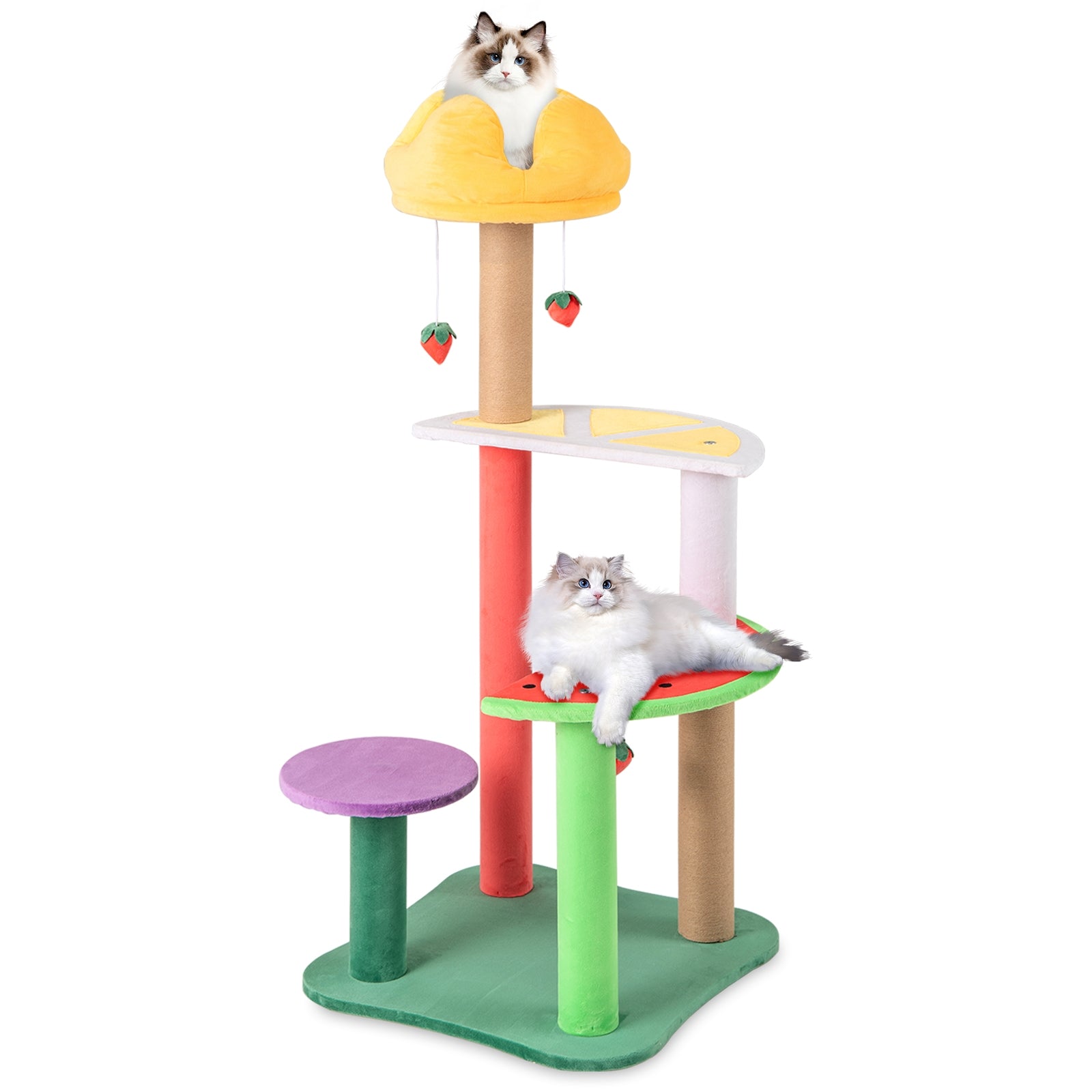 45 Inch Multi-Level Cat Tree with Plush Padded Top Perch and Fruit-Shaped - view 4