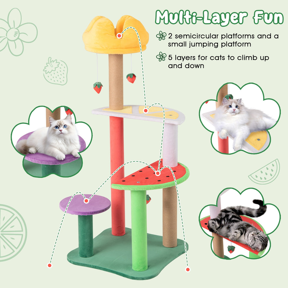 45 Inch Multi-Level Cat Tree with Plush Padded Top Perch and Fruit-Shaped - view 7