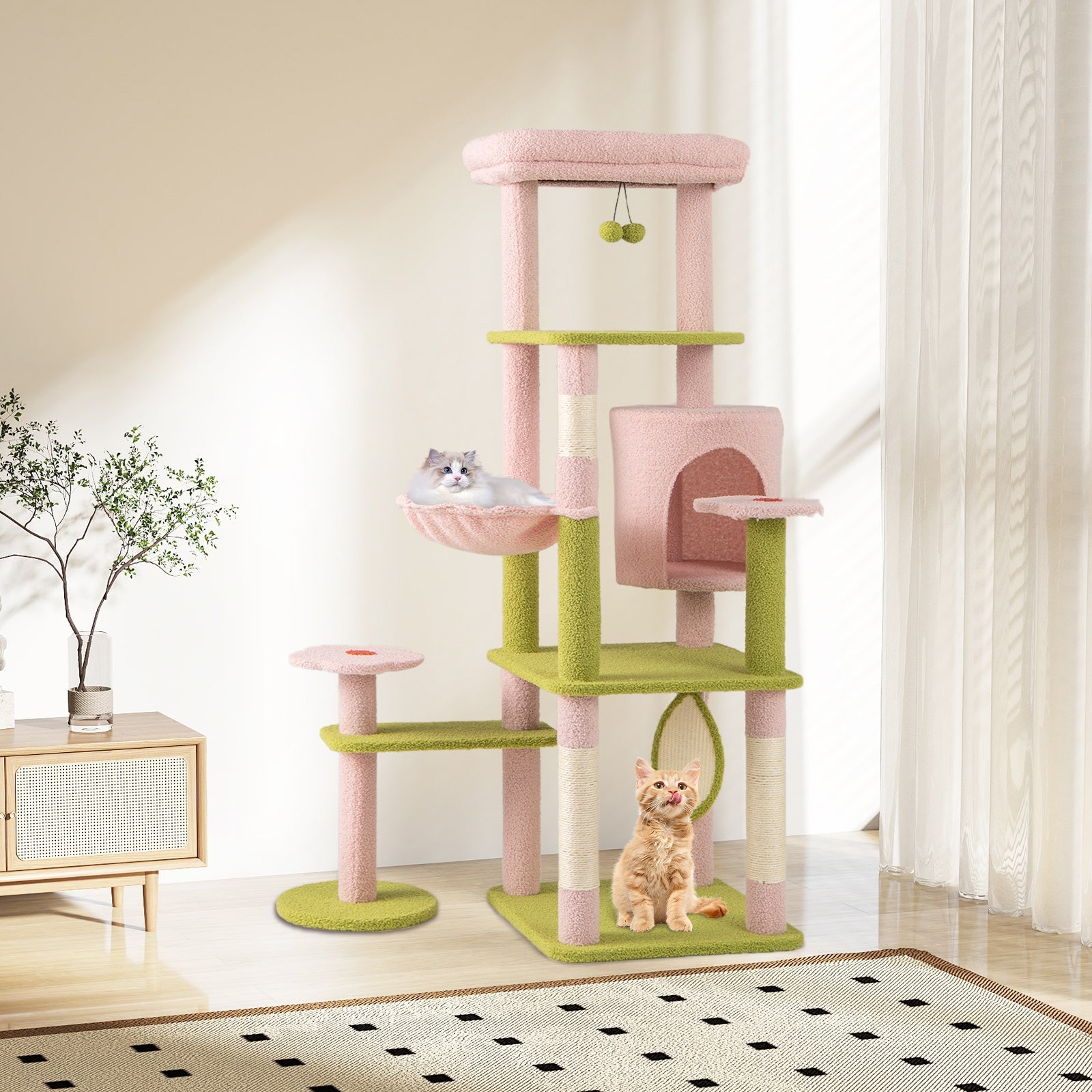 58 Inch Tall Multi-Level Cat Tree Aesthetic Floral Kitten Tower - view 2