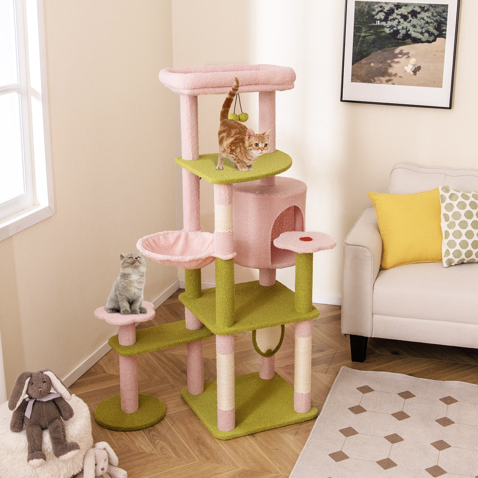 58 Inch Tall Multi-Level Cat Tree Aesthetic Floral Kitten Tower - view 3