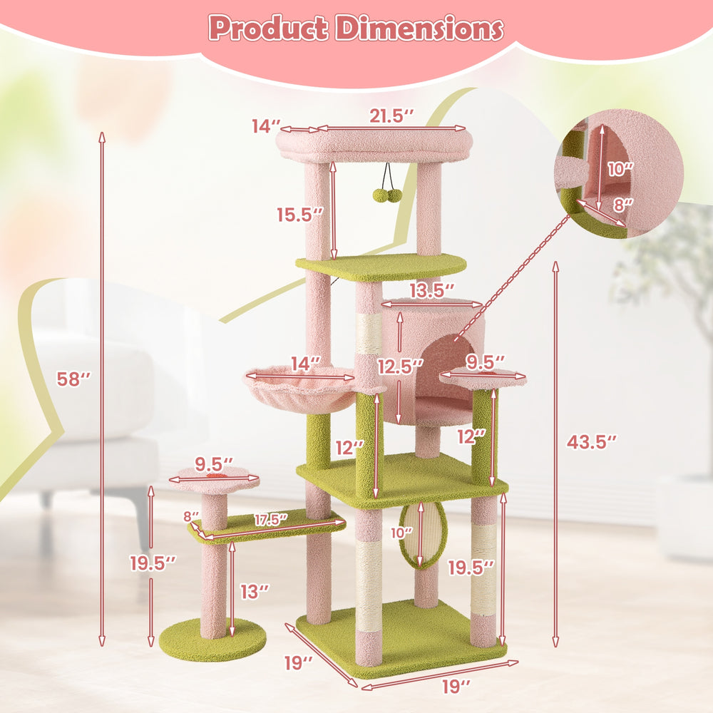 58 Inch Tall Multi-Level Cat Tree Aesthetic Floral Kitten Tower - view 5